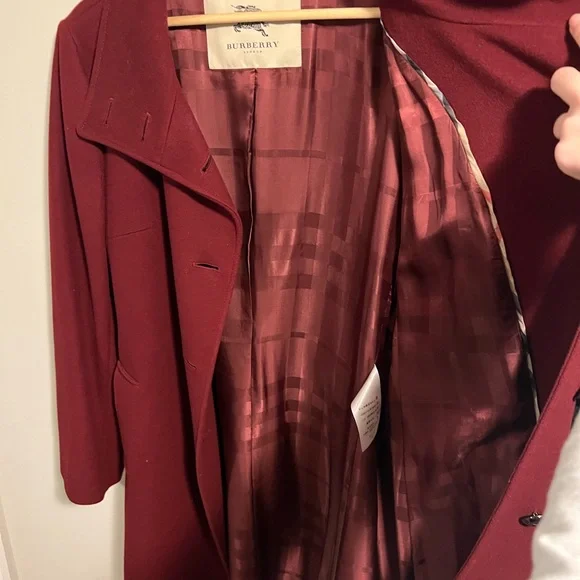 Burberry Size 14 - Women's Deep Red or Burgundy Wool/Cashmere Coat